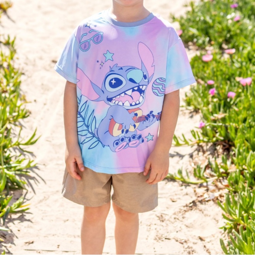 Disney Stitch Tie-Dyed Sporty Boy Cooling Tee, Blue and Purple